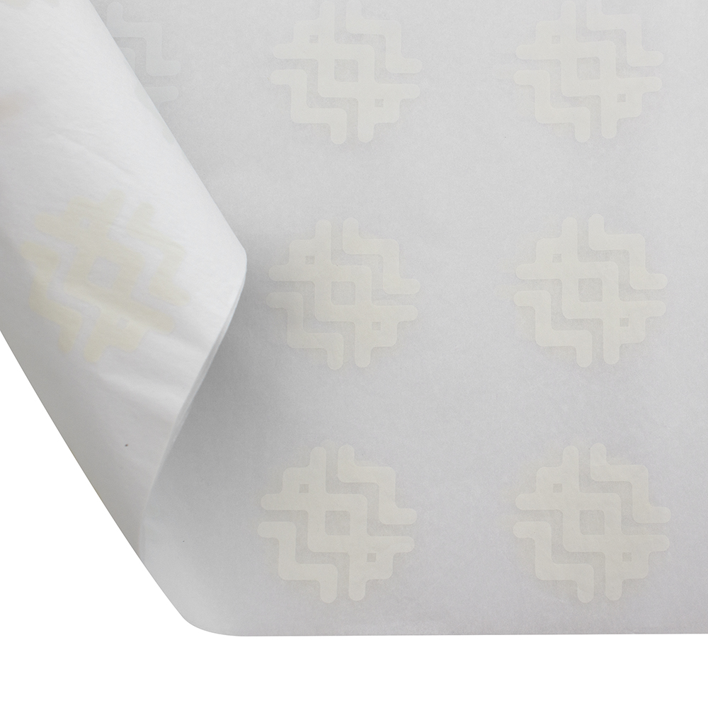 White tissue paper with a subtle white print